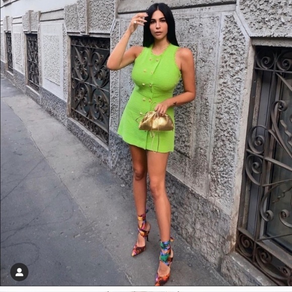 ZARA Textured Weave Dress With Buttons - Picture 3 of 13